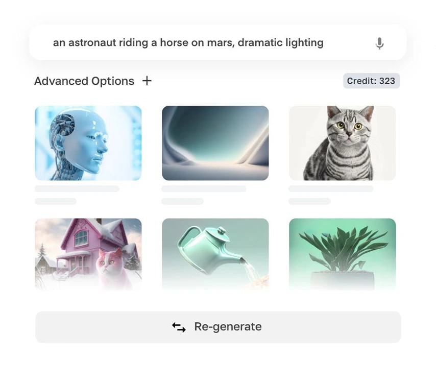 WISEQ AI image generator results for the prompt “an astronaut riding a horse on mars, dramatic lighting”